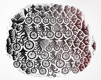 Linocut Print, Bicycle