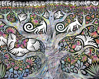 Tree of Life with Cats, Acrylic on Canvas