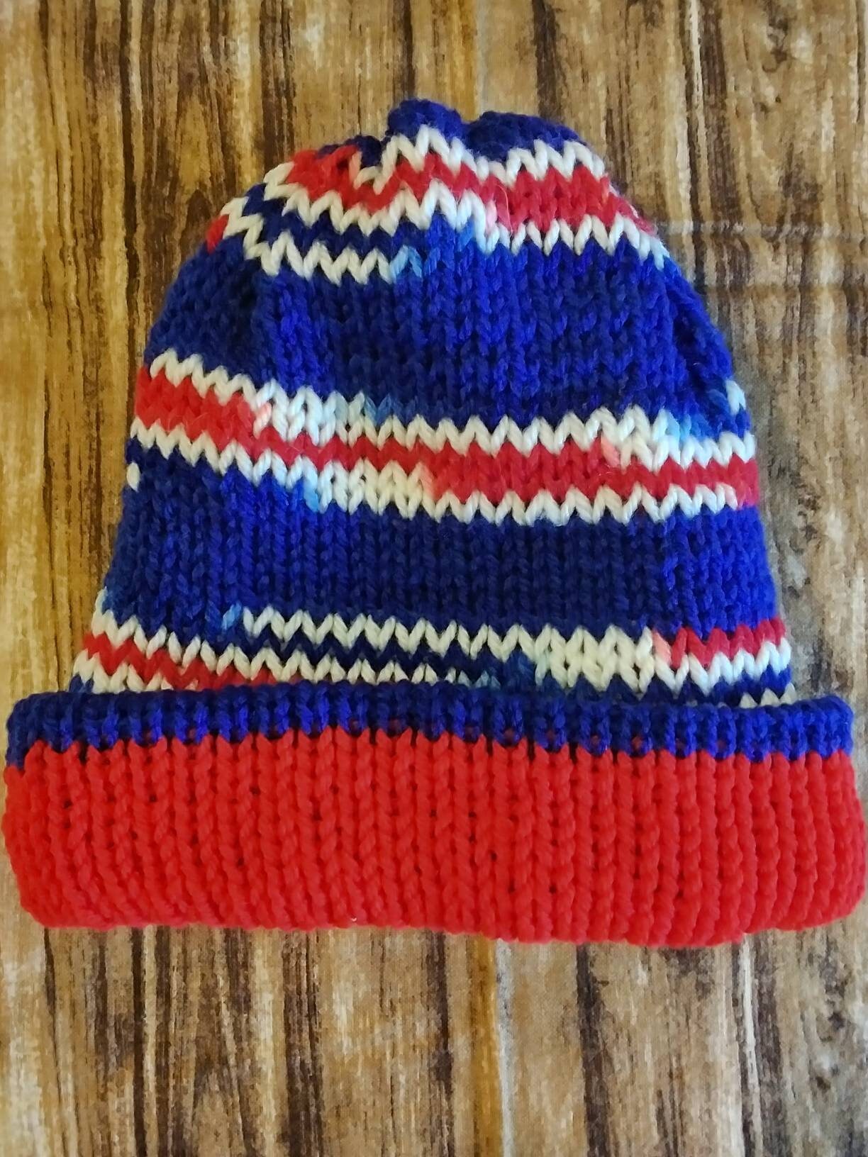 Red White an Blue Knit Hat Beanie 