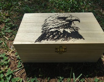 Bald Eagle Trinket Box, Memorial Storage box, Engraved Wooden Box, Gift Box, Custom Laser engraved Box