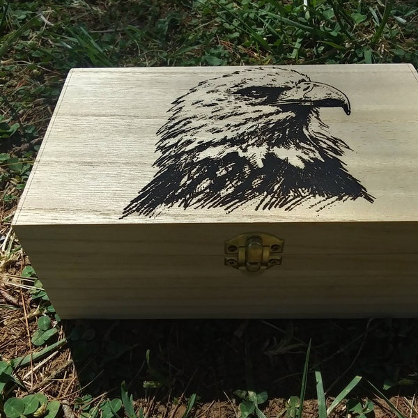 Bald Eagle Trinket Box, Memorial Storage box, Engraved Wooden Box, Gift Box, Custom Laser engraved Box