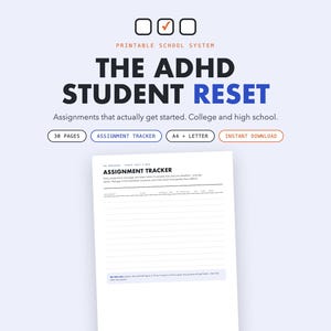 ADHD Student Planner Printable, Assignment Tracker College High School, Exam Countdown Study Planner, Executive Function, A4 Letter Pdf