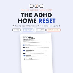 ADHD Cleaning Planner Printable, Home Reset System 35 Pages, Executive Function Checklist, Dopamine Menu, A4 & Letter Pdf Download