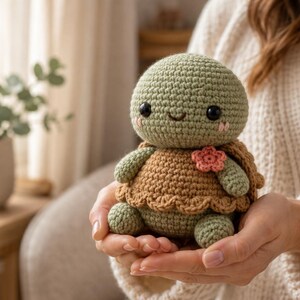 Haakpatroon voor een schildpad (Amigurumi, PDF, zonder naaien), beginnersvriendelijke pluche zeeschildpad met afneembaar schild, eenvoudige en schattige knuffelhandleiding.