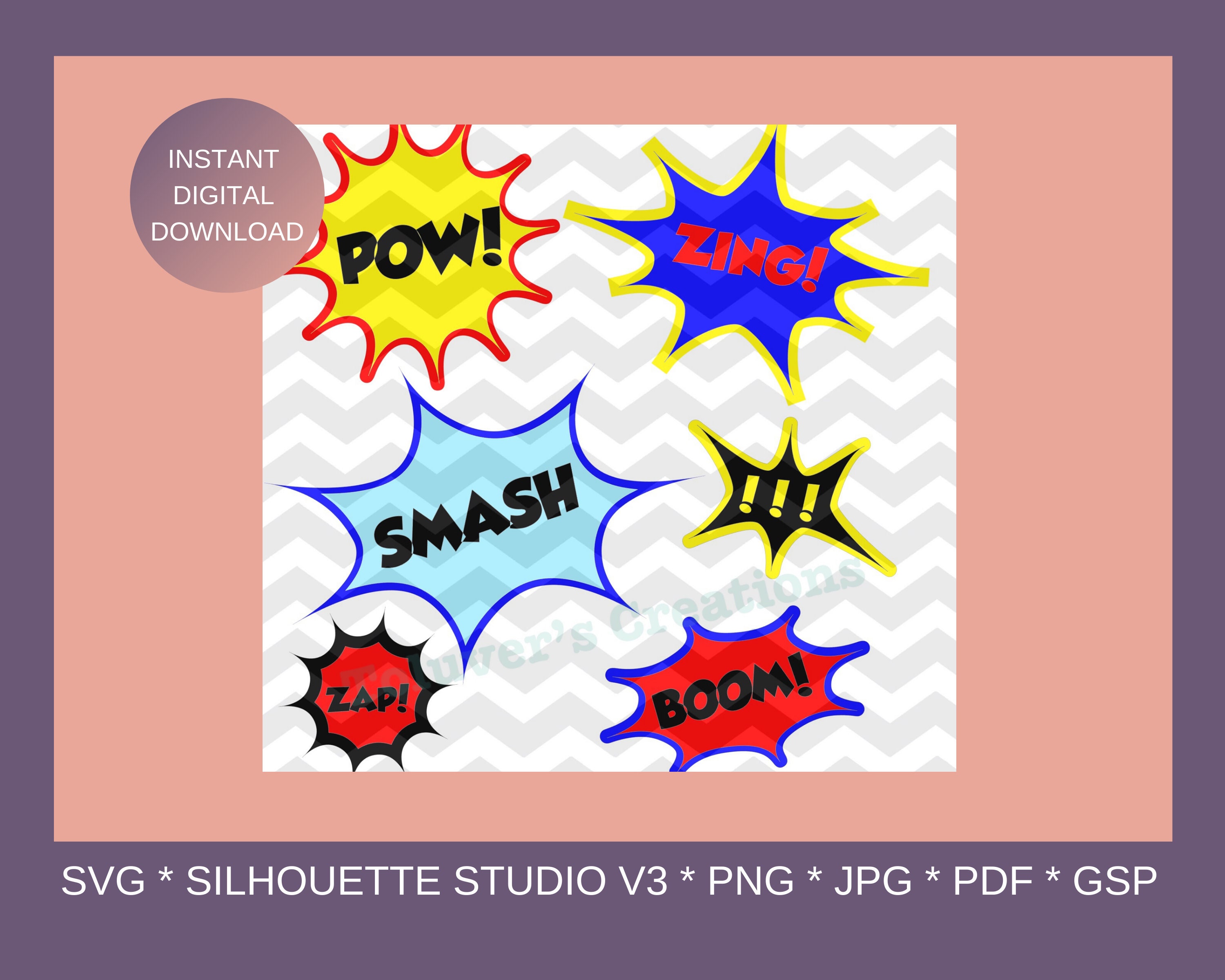 Pow Zing Boom Super Hero Sound Effects Digital File SVG Etsy UK