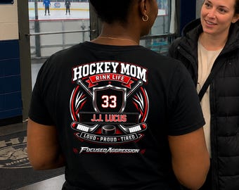 Camiseta personalizada para mamás de hockey / Nombre y número del jugador personalizados / Regalo para mamás de hockey