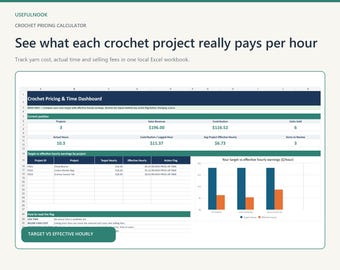 Crochet Pricing Calculator and Time Tracker | Yarn Cost Excel Spreadsheet