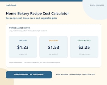 Recipe Cost Calculator Spreadsheet for Home Bakery | Batch Pricing Excel