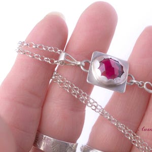 Handcrafted Silver Necklace with Rhodolite Garnet Gemstone and Swan Charm!
