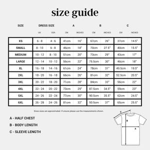the size guide for a t - shirt