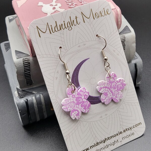 Lace Print Cherry Blossom Earrings