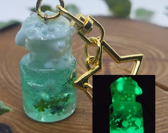 Overflowing Lucky Clover Potion Keychain | Glow in the Dark Glitter