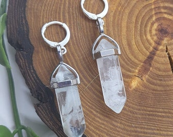 Flourite Stone Earrings | Sterling Silver Plated | Clear White Smoky