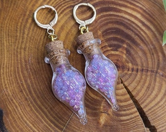 Iridescent Purple Bead Earrings | 18k Gold Plated Huggie Hoops