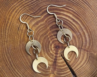 Brass Moon Dangle Earrings