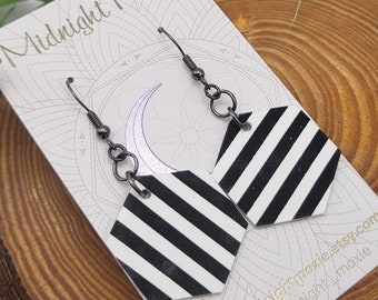 Black and White Striped Earrings