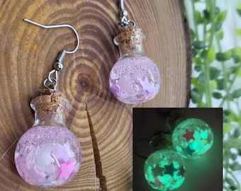 Star Potion Earrings | Pink | Glow in the Dark Glitter