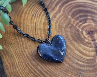 Petite Galaxy Heart Shaped Mini Pendant | Handmade Resin Necklace