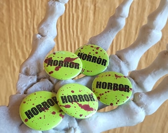 Painted Blood Splatter Horror Video Store Pins | Round Pinback Button | 1 Inch