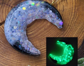 Extra Large Moon Necklace | Glow in the Dark Glitter