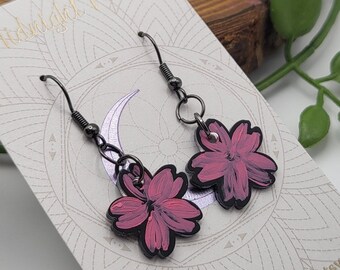 Pink Hand Painted Cherry Blossom Earrings