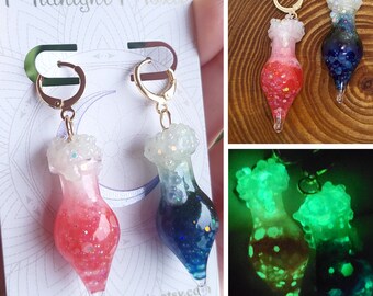 Bubbling Over Potion Earrings | 18k Gold Plated | Glow Glitter | Health Mana | Teardrop Bottles