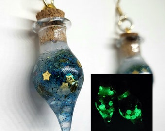 Starry Potion Earrings | Gold Stars | Glow in the Dark Glitter