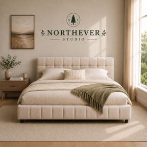 Scandinavian Queen Storage Bed | Chenille Platform Bed, USA Made