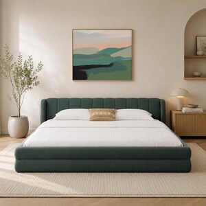 Scandinavian King Velvet Bed Frame | Padded Platform Bed, USA Made