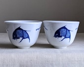 Vintage Japanese Cups, Small Japanese Bowls, Collectible Japanese Cups, Fish Cups, Japanese Kitchen, Japanese Home, Authentic Japanese Decor