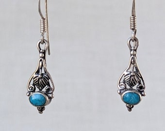Vintage Sterling Silver Turquoise Dangle Earrings: Southwestern Boho Jewelry