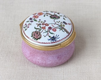 Vintage Alastor Enamels Pink Floral Enameled Trinket Ring Jewelry Box Pill Box, Friends Are Flowers In The Garden Of Life, Friendship Gift