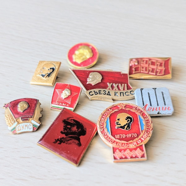 9 Communist Pins - Vintage Soviet Ukraine Bulgarian Communist Badge Pin, YPCP, Soviet Socialist,  Lenin Pin, Vintage Communist Pin