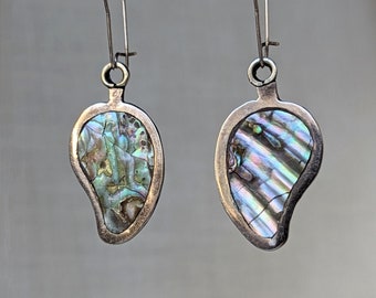 Vintage Sterling Silver Abalone Mexico Earrings, Dangle Earrings, Abalone Jewelry, Vintage Abalone Jewelry, Southwest Jewelry, Boho Earrings