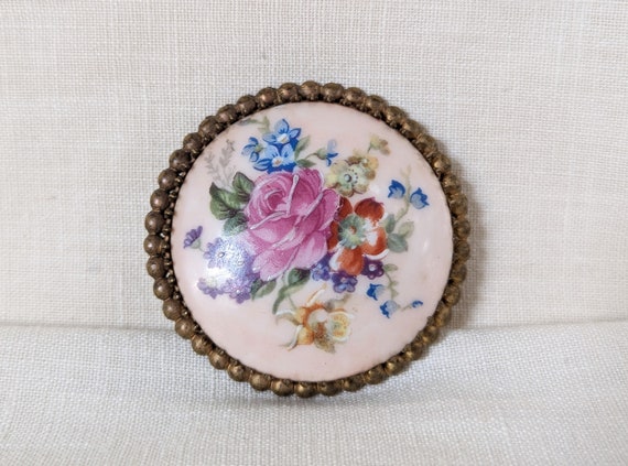 Vintage Floral Limoges Brooch, Ladies Limoges Por… - image 2