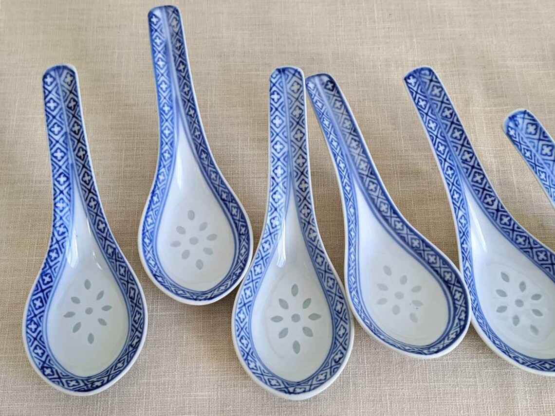 Vintage Chinese Spoons Chinese Porcelain Soup Spoons in White Etsy