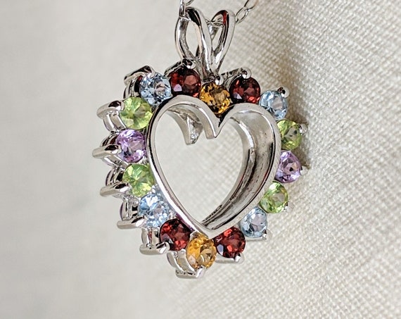 Vintage Sterling Silver Heart Pendant Necklace, R… - image 1