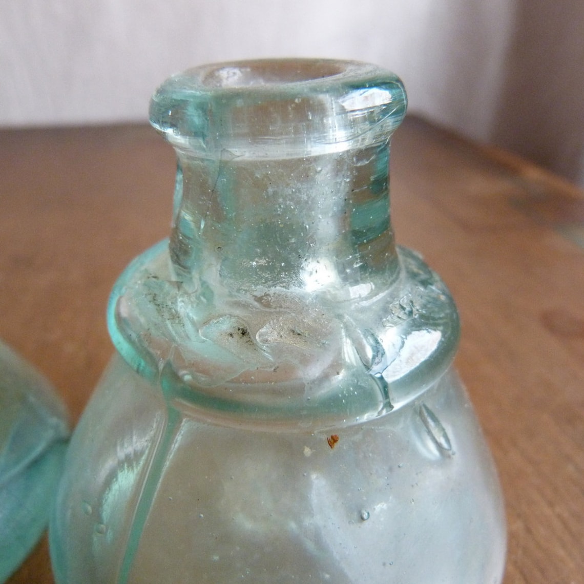 Antique Vintage Glass Ink Bottles Glass Inkwells Lot of 2 Etsy