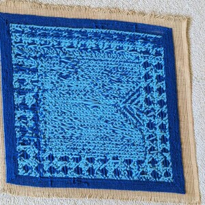 Vintage Blue Geometric Needlepoint Art - 10" x 10" image 6