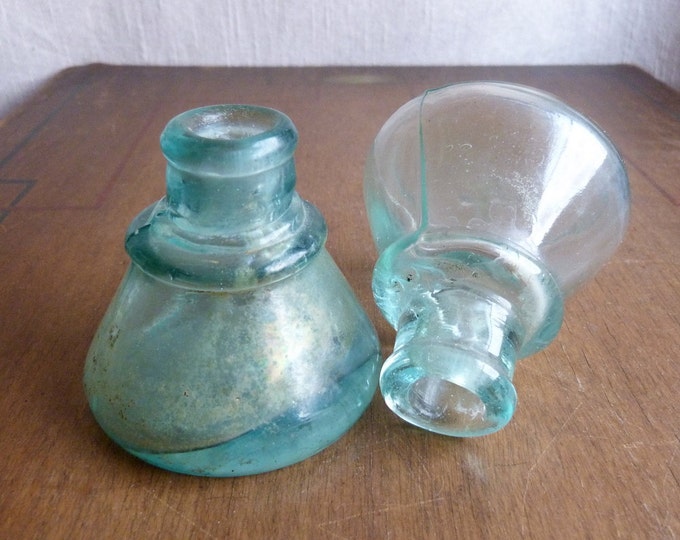 Antique Vintage Glass Ink Bottles Glass Inkwells Lot of 2 Etsy