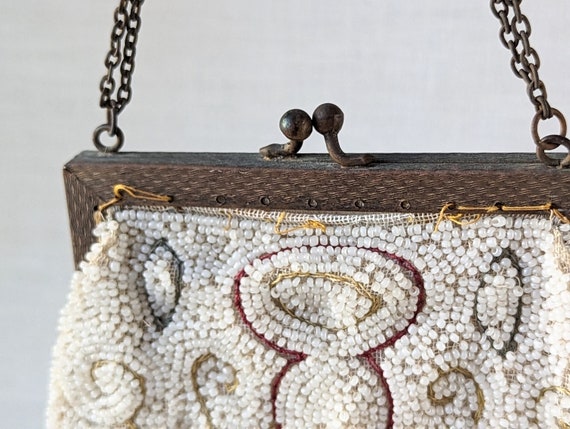 Vintage White Beaded Purse, Ladies Beaded Clutch,… - image 6