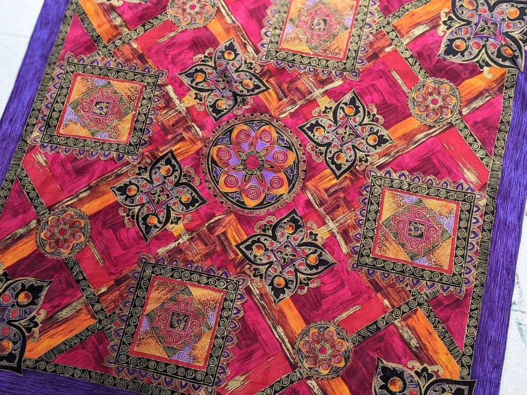 Vintage Oscar Dela Renta Silk Scarf: Geometric Floral Indian Motifs