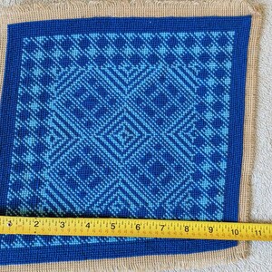 Vintage Blue Geometric Needlepoint Art - 10" x 10" image 5
