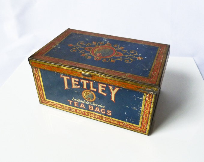 Vintage Tetley Tea Tin Metal Tea Bag Box Etsy