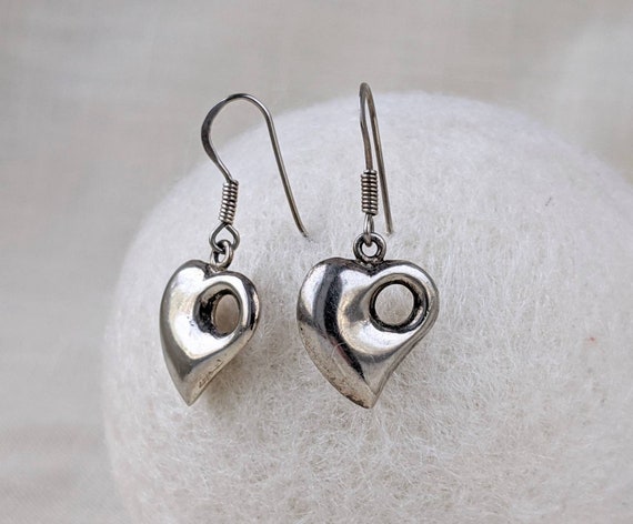 Sterling Silver Heart Earrings, Puffy Heart Earri… - image 3