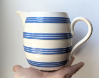 Antique Villeroy & Boch Dresden Saxony White and Blue Striped Pitcher Jug Mug, Antique Jug, Collectible Jug Pitcher Mug, Blue White Decor