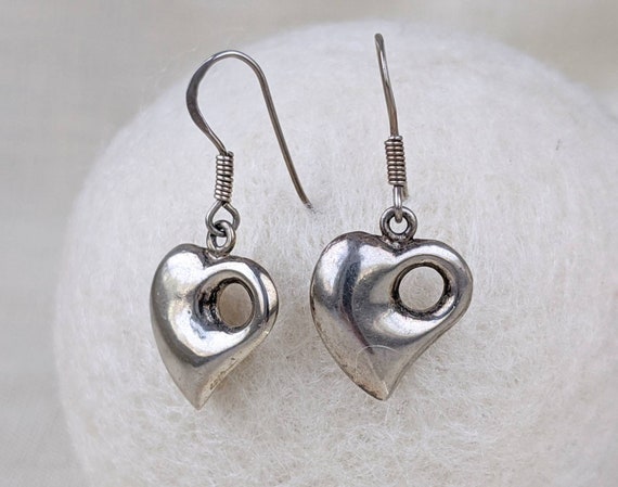 Sterling Silver Heart Earrings, Puffy Heart Earri… - image 1