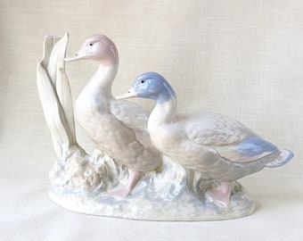 Vintage Porcelain Ducks in Reed Figurine by Rex Valencia made in Spain, Collectible Porcelain, Nature Animals Birds, Vintage Porcelain Spain