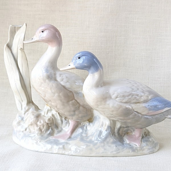 Vintage Porcelain Ducks in Reed Figurine by Rex Valencia made in Spain, Collectible Porcelain, Nature Animals Birds, Vintage Porcelain Spain