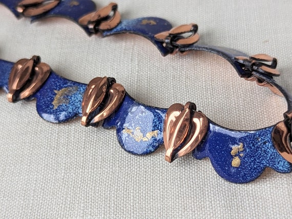 Vintage Copper and Blue Enamel Heart Necklace, St… - image 6